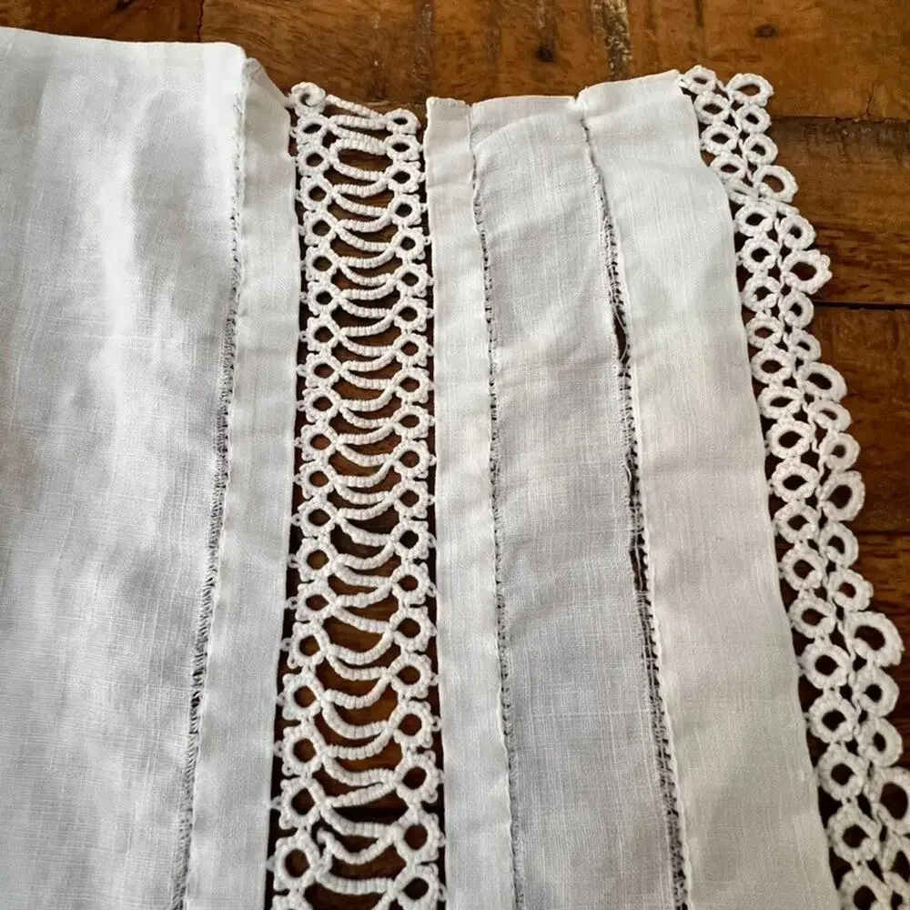 Vintage White Linen Table Runner 16 x 50
